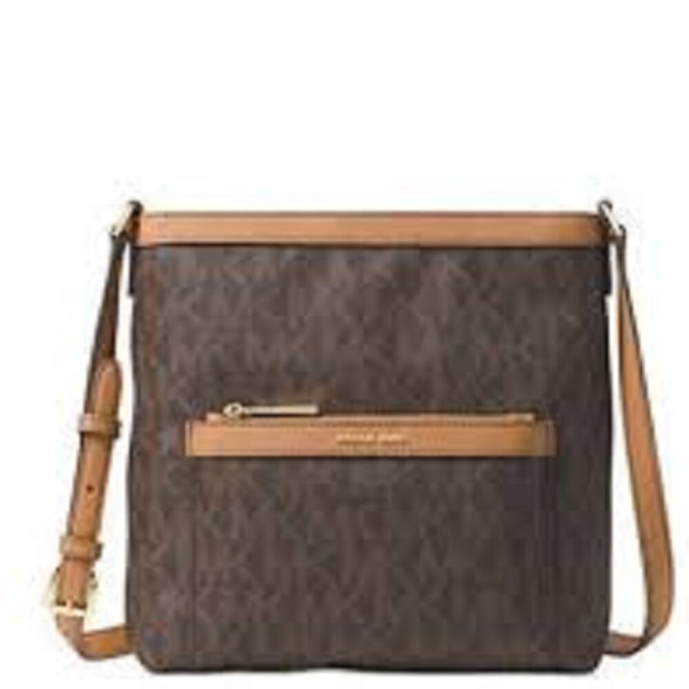 Michael Kors Medium Brown Camel Morgan Crossbody Bag MK Logo Leather Purse